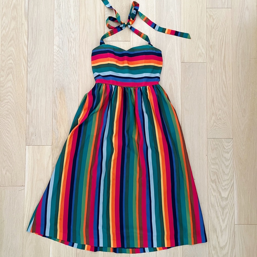 Rainbow Stripe Halter Midi Dress